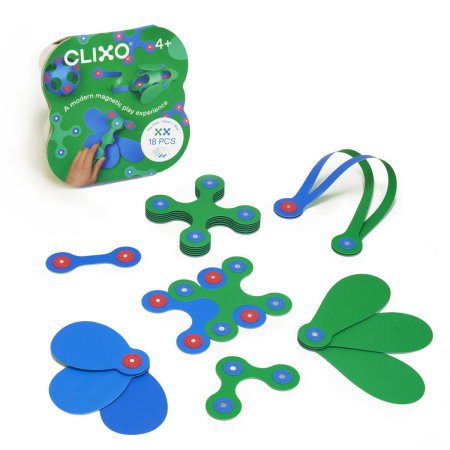 Jocuri de indemanare - Clixo® joc magnetic de construit - Itsy Albastru & Verde (18 piese)
