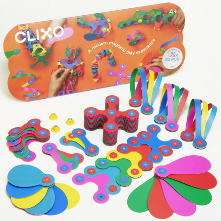 Jocuri de indemanare - Clixo® joc magnetic de construit - Super Curcubeu (60 piese)