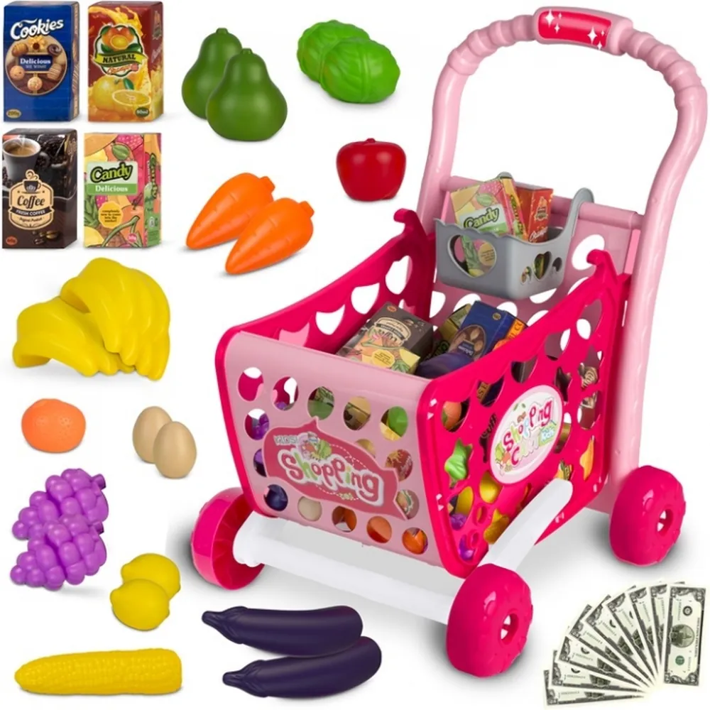 Bucatarii si supermarket - Cos de cumparaturi cu accesorii incluse Ricokids - Roz 3 ani+