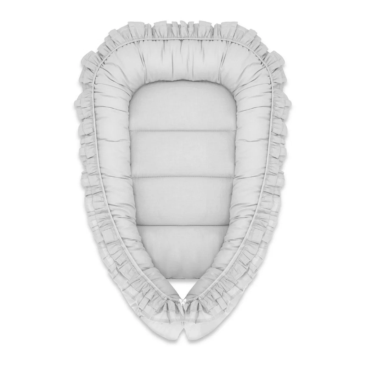 Somnul celor mici - Cosulet bebelus, MimiNu, Baby Nest 55 x 75 cm, Cu Volanase, Husa 100% bumbac, Colectia Royal, Grey 6 luni