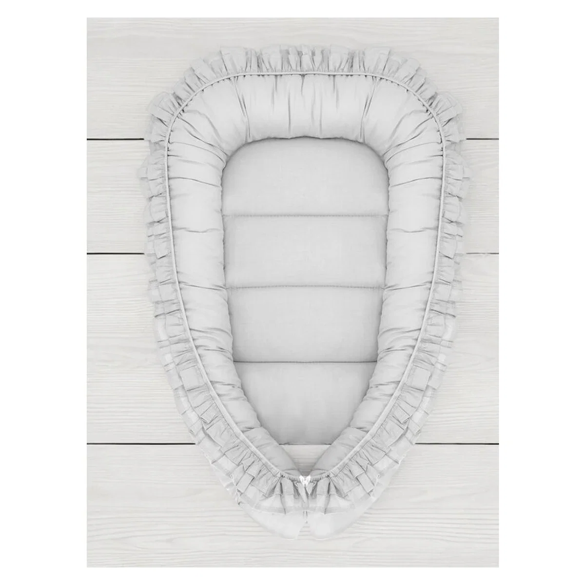 Cosulet bebelus, MimiNu, Baby Nest 55 x 75 cm, Cu Volanase, Husa 100% bumbac, Colectia Royal, Grey 6 luni [1]