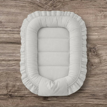 Cosulet bebelus, MimiNu, Baby Nest 55 x 75 cm, Cu Volanase, Husa 100% bumbac, Colectia Royal, Grey 6 luni [4]