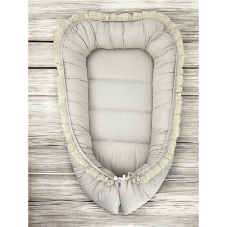Cosulet bebelus, MimiNu, Premium, Pentru dormit, Baby Nest 55 x 75 cm, Cu Volanase si dantela, Husa 100% bumbac, Din [2]
