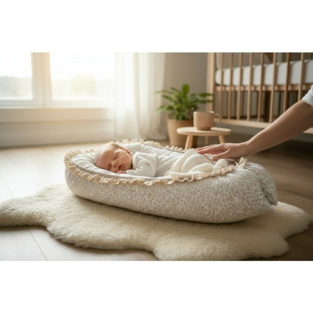 Cosulet bebelus, MimiNu, Premium, Pentru dormit, Baby Nest 55 x 75 cm, Cu Volanase si dantela, Husa 100% bumbac, Din [1]