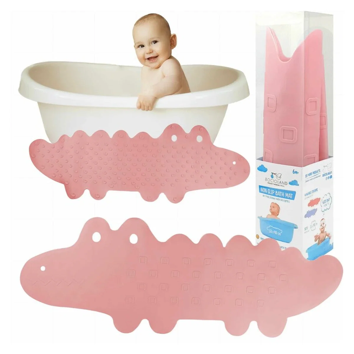 Covoras de baie, Bocioland, Antiderapant, Cu ventuze, Silicon, 33 x 90 cm, Crocodile Pink [5]