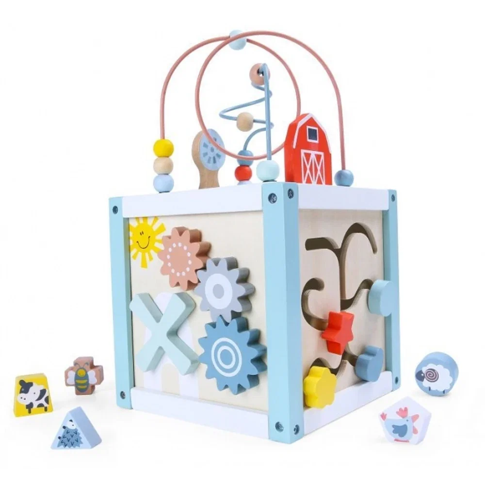 Jucarii interactive - Cub educational din lemn Ecotoys 18 luni+