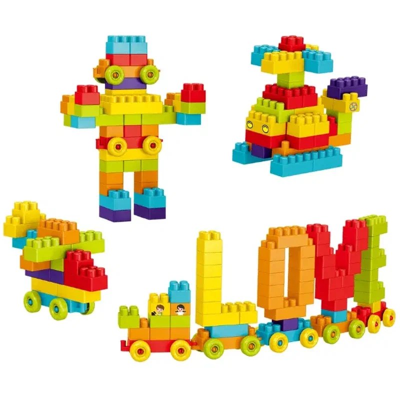 Constructii, cuburi, forme si culori - Cuburi de construit (200 piese) Bufnitel 3 ani+
