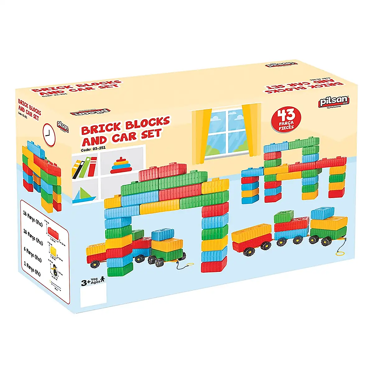 Cuburi de construit Brick Blocks and Car Set 43 piese Pilsan 3 ani + [2]
