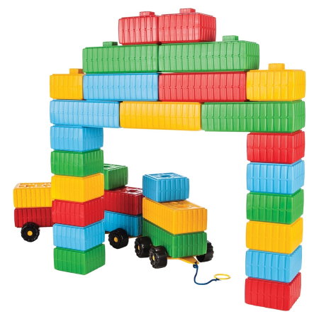 Jucarii - Cuburi de construit Brick Blocks and Car Set 43 piese Pilsan 3 ani +