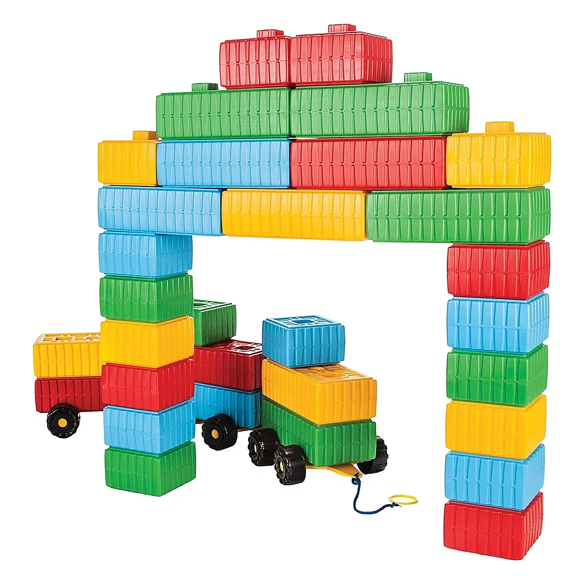 Constructii, cuburi, forme si culori - Cuburi de construit Brick Blocks and Car Set 43 piese Pilsan 3 ani +