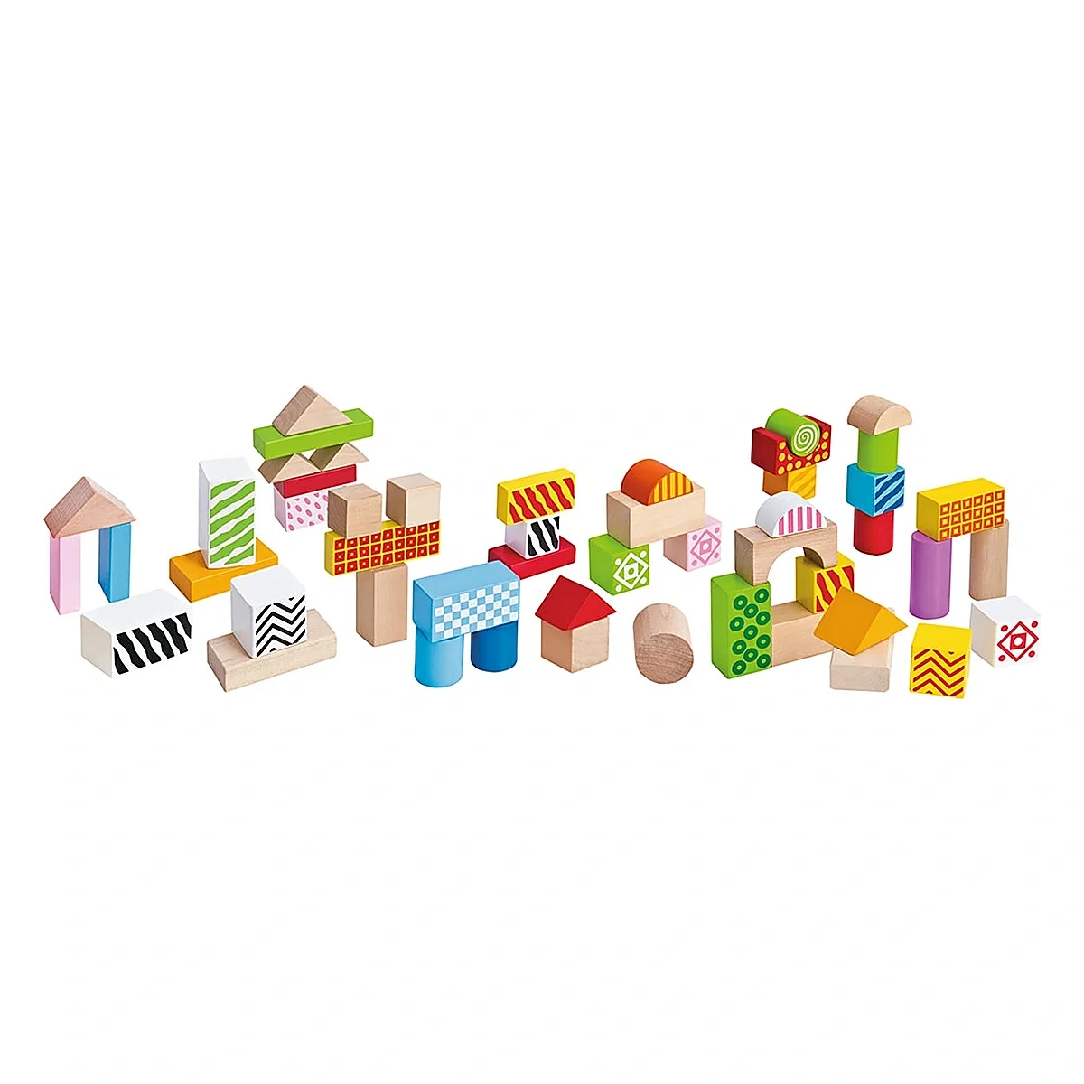 Jucarii din lemn - Cuburi de lemn in galetusa Wooden Blocks 50 piese Eichhorn 2 ani +