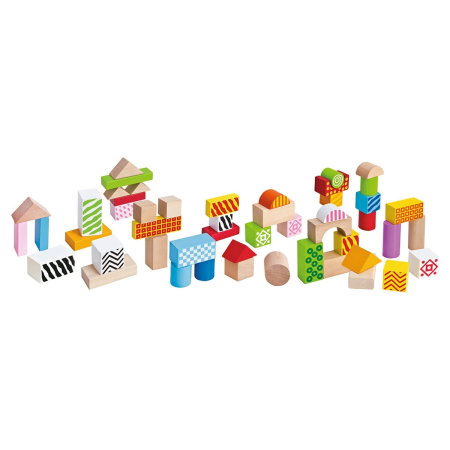 Jucarii - Cuburi de lemn in galetusa Wooden Blocks 50 piese Eichhorn 2 ani +
