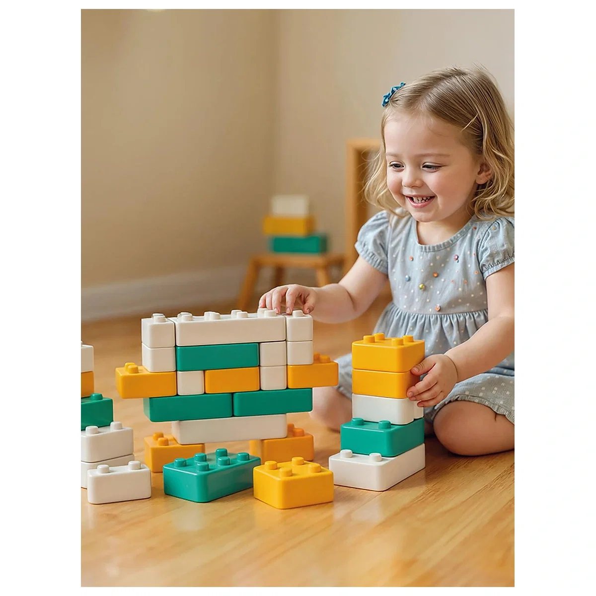 Constructii, cuburi, forme si culori - Cuburi gigant - Pastel (48 piese) DOLU 12 luni+