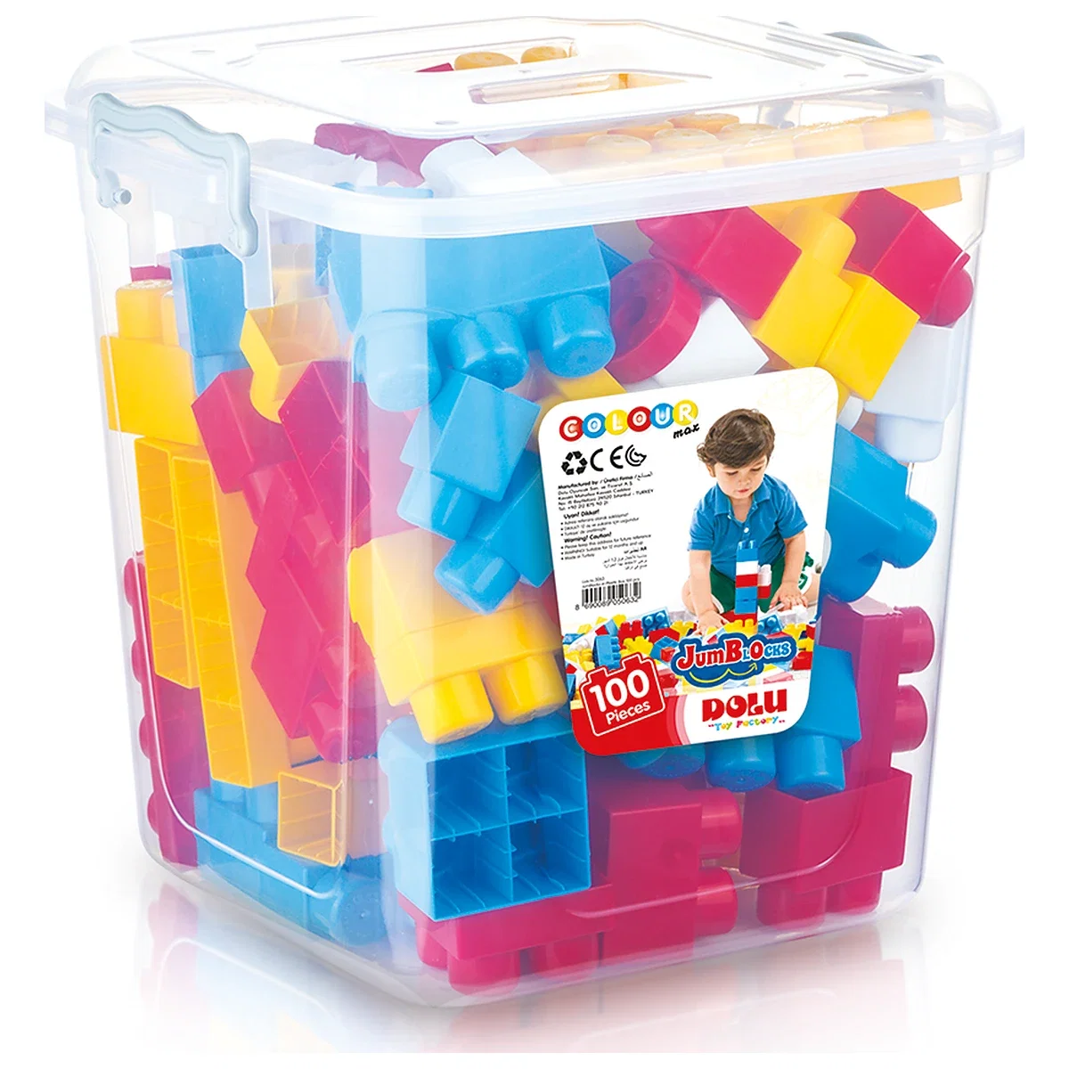 Constructii, cuburi, forme si culori - Cuburi mari de construit in cutie - 100 piese DOLU 12 luni+