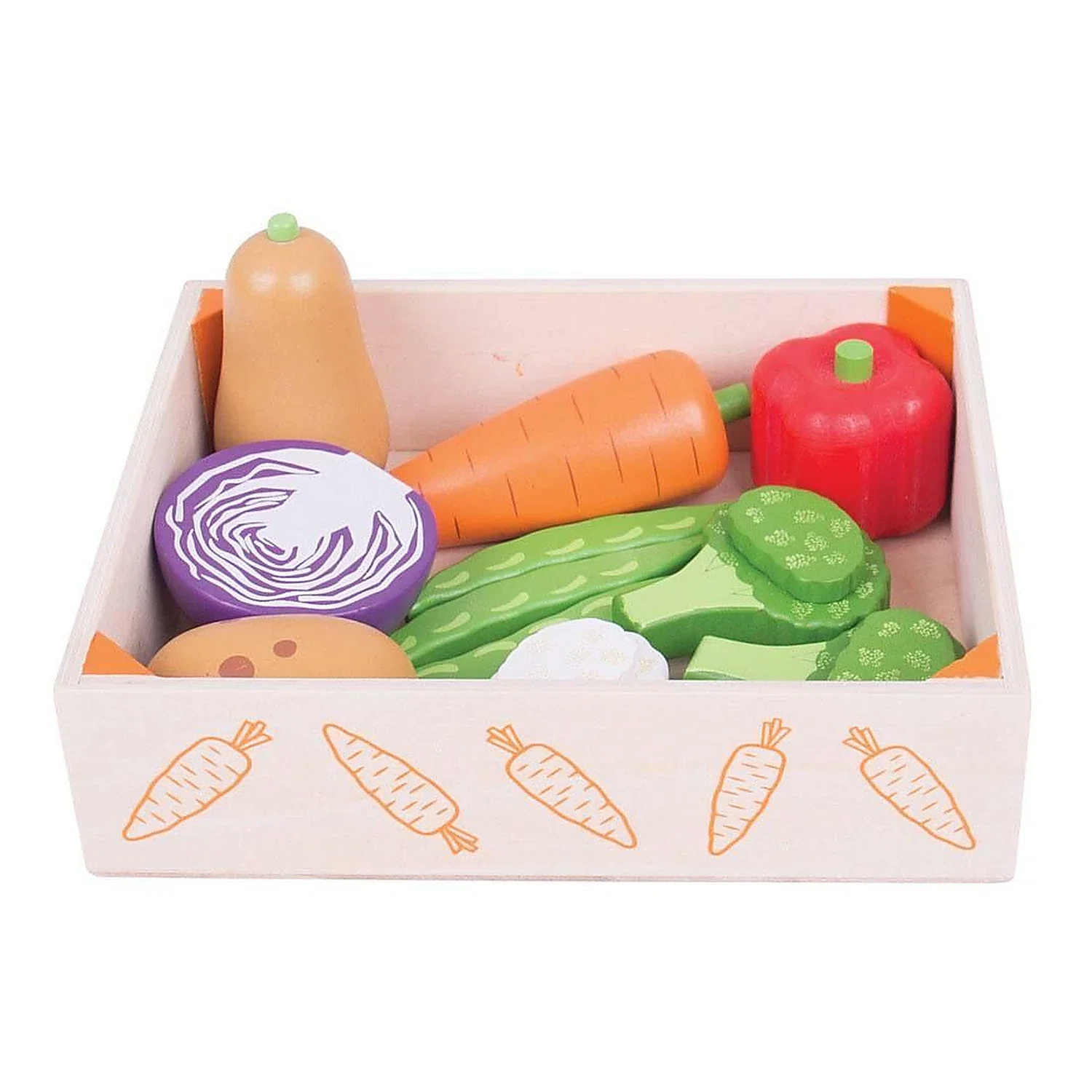 Fructe, legume, alimente - Cutiuta cu legume din lemn BIGJIGS Toys 18 luni+