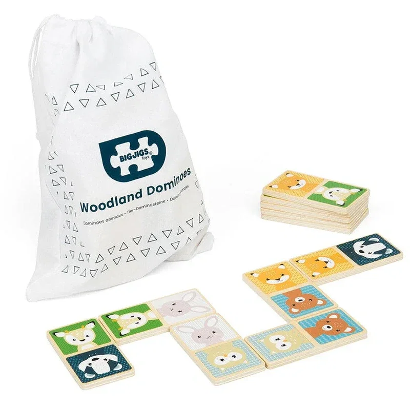 Jocuri de societate - Domino din lemn - Animalute din padure (pastel) BIGJIGS Toys 12 luni+