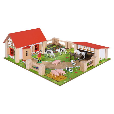 Figurine - Ferma din lemn Eichhorn 39x36x14 cm cu accesorii 3 ani