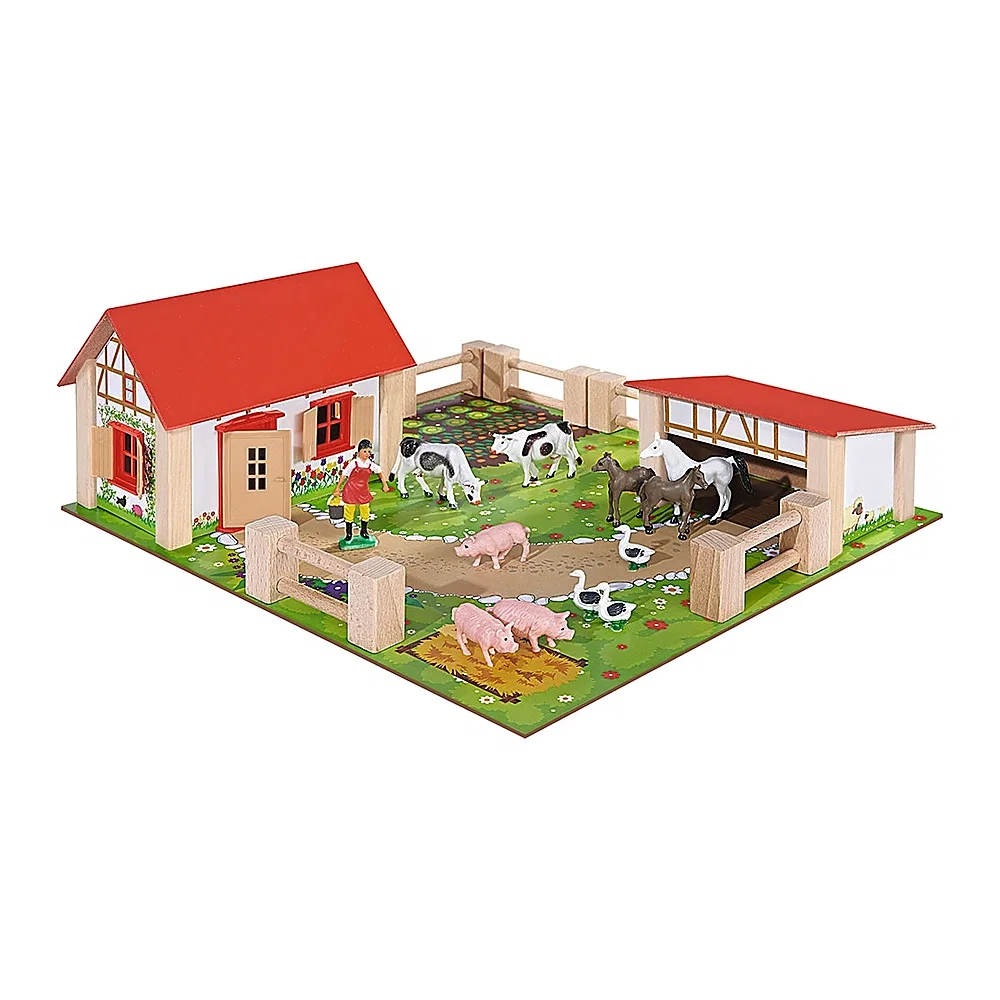 Viata la ferma - Ferma din lemn Eichhorn 39x36x14 cm cu accesorii 3 ani