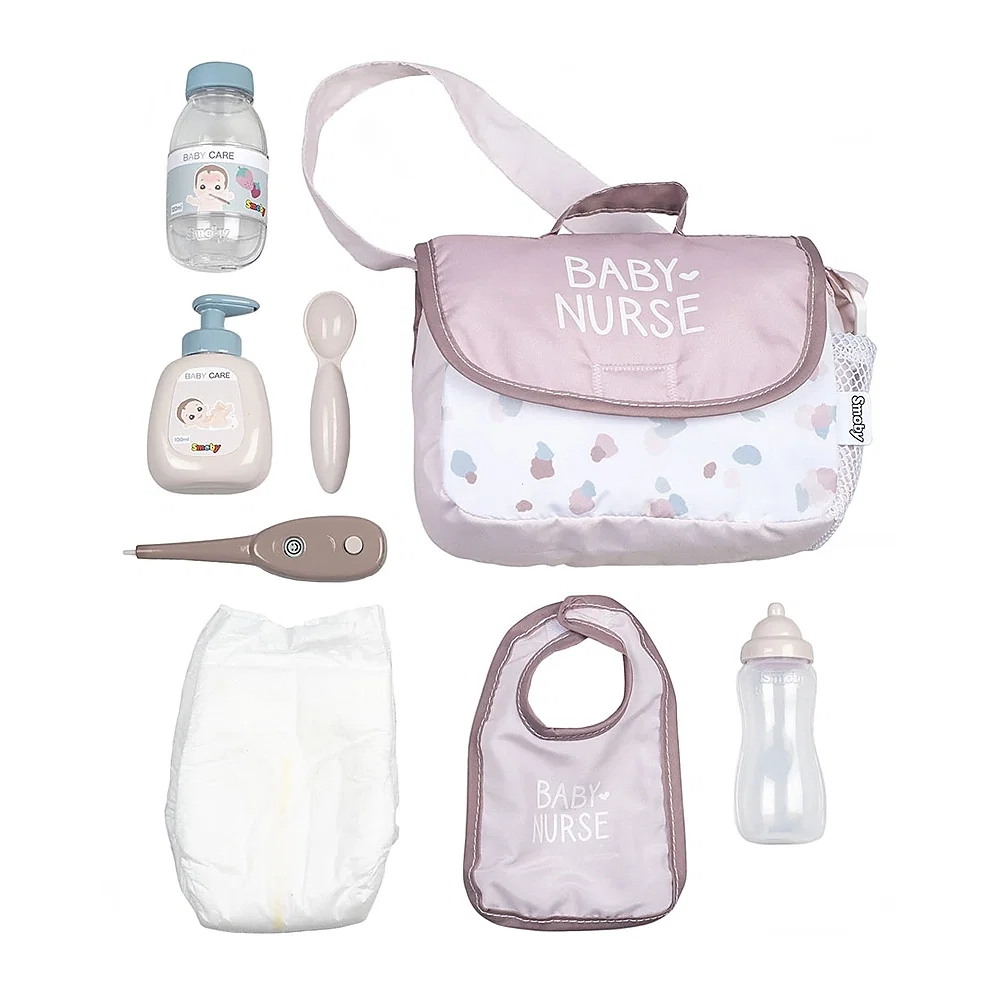 Papusi - Gentuta de infasat pentru papusa Smoby Baby Nurse Changing Bag crem cu accesorii 3 ani +