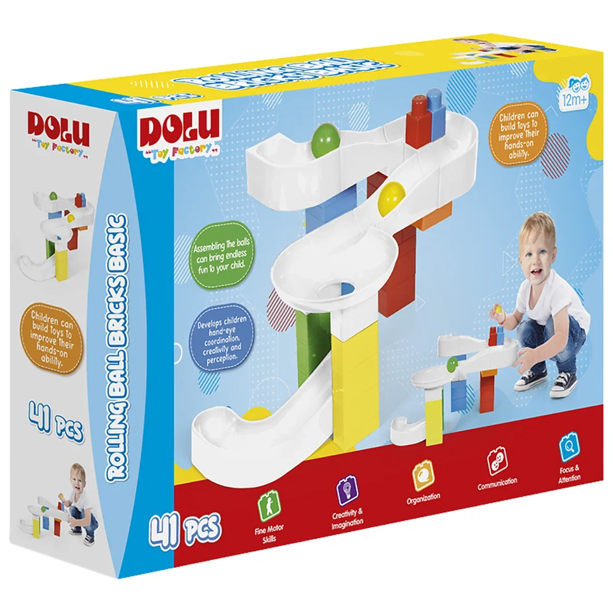 Constructii, cuburi, forme si culori - Joc de constructie - Labirintul bilutei ( 41 piese) DOLU 12 luni+