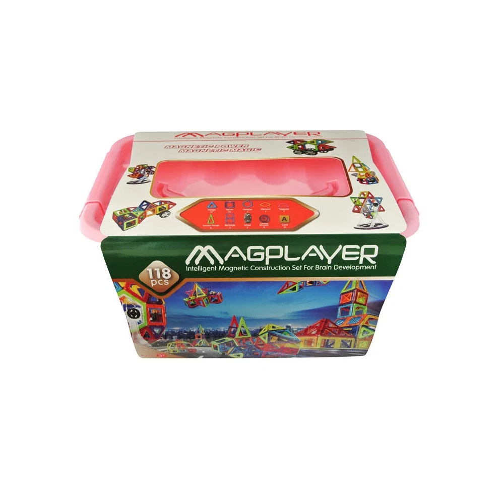 Constructii, cuburi, forme si culori - Joc de constructie magnetic - 118 piese MAGPLAYER 10 ani