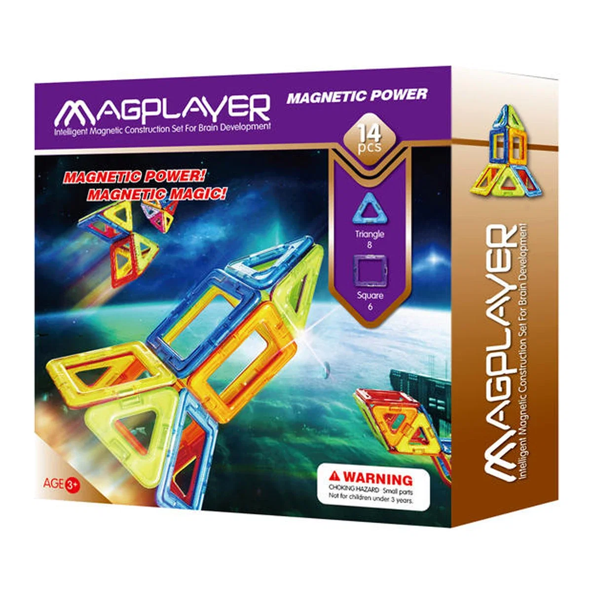 Constructii, cuburi, forme si culori - Joc de constructie magnetic - 14 piese MAGPLAYER 10 ani