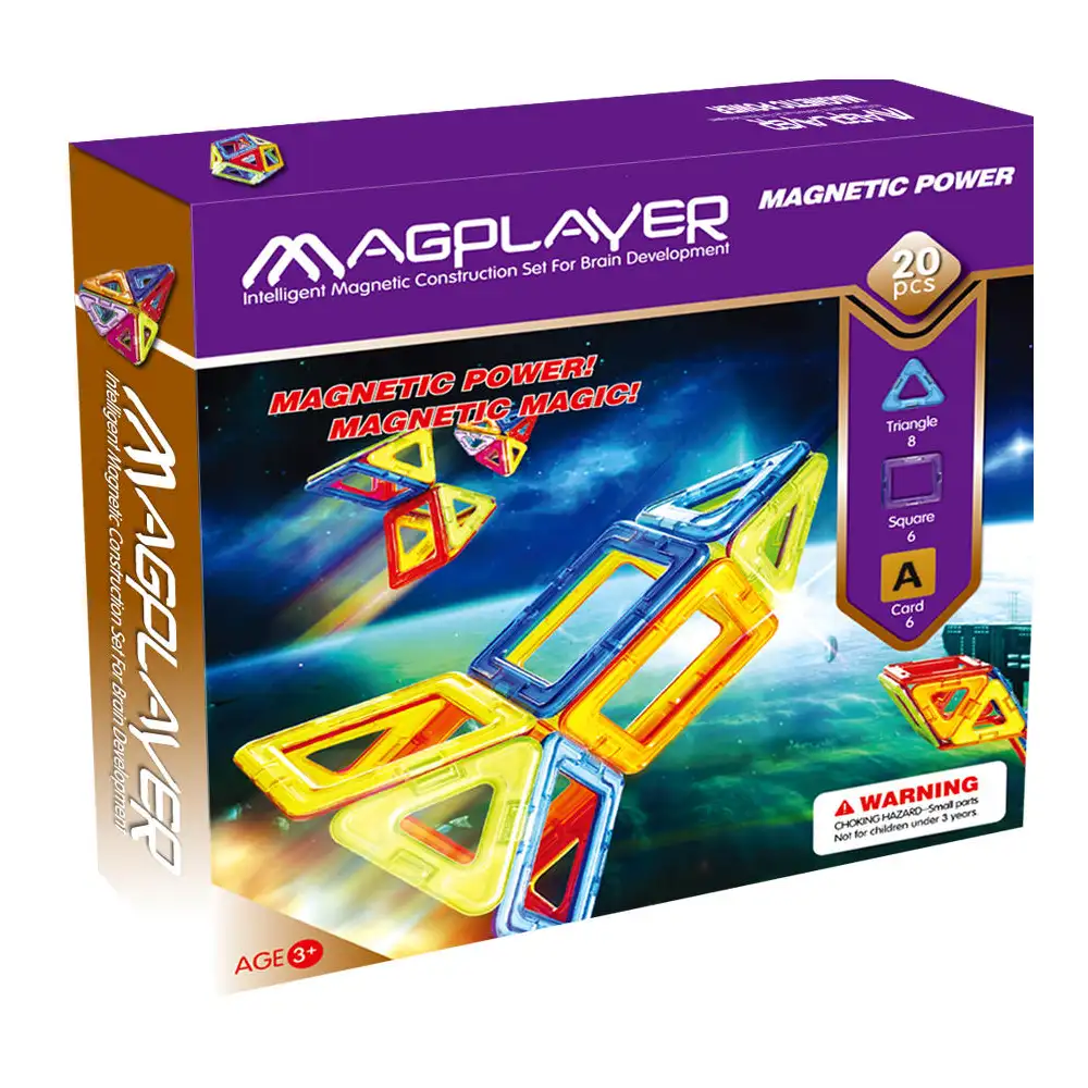 Constructii, cuburi, forme si culori - Joc de constructie magnetic - 20 piese MAGPLAYER 10 ani