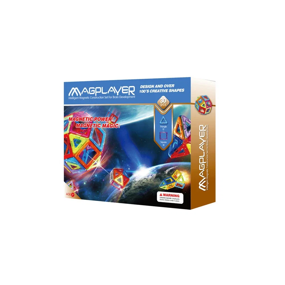 Constructii, cuburi, forme si culori - Joc de constructie magnetic - 30 piese MAGPLAYER 10 ani