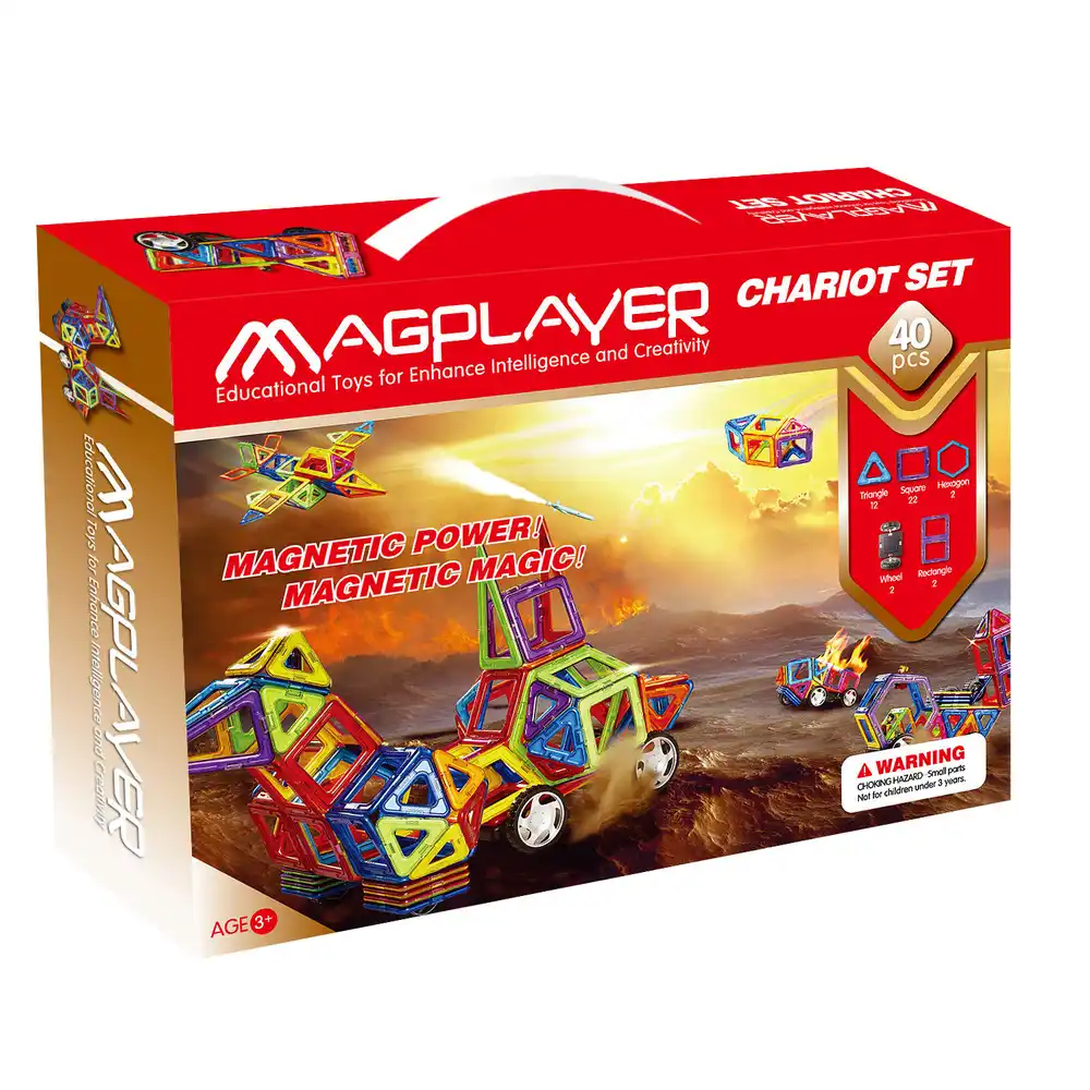 Constructii, cuburi, forme si culori - Joc de constructie magnetic - 40 piese MAGPLAYER 10 ani