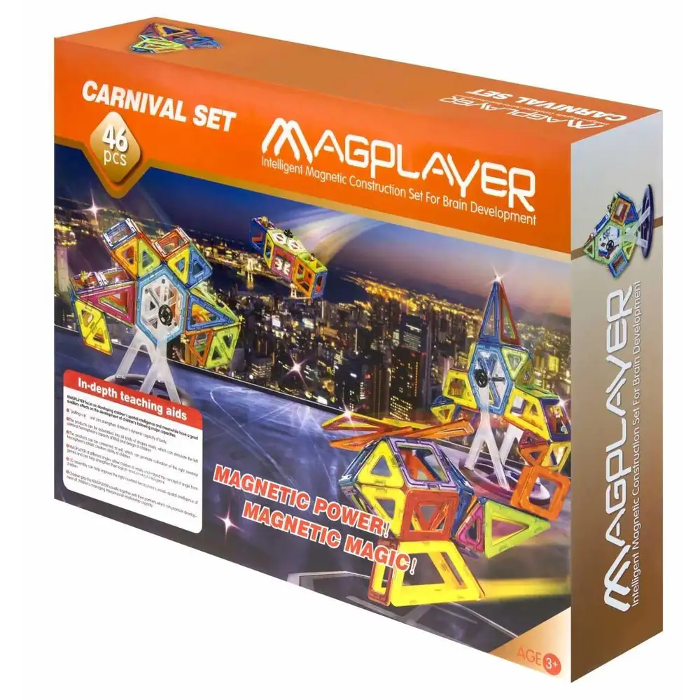 Constructii, cuburi, forme si culori - Joc de constructie magnetic - 46 piese MAGPLAYER 10 ani