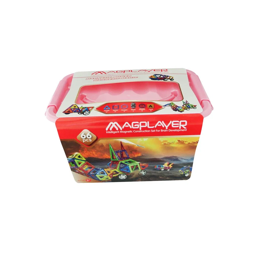 Constructii, cuburi, forme si culori - Joc de constructie magnetic - 66 piese MAGPLAYER 10 ani