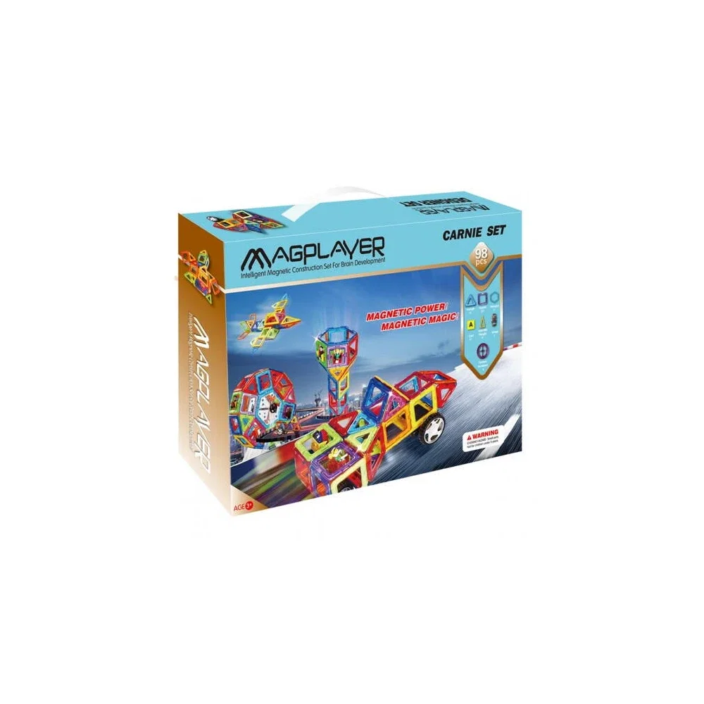 Constructii, cuburi, forme si culori - Joc de constructie magnetic - 98 piese MAGPLAYER 10 ani