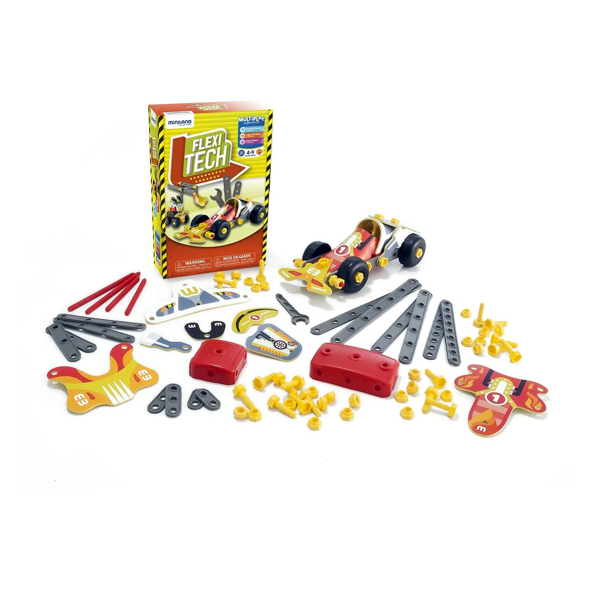 Constructii, cuburi, forme si culori - Joc de constructii Flexi Tech 77 Miniland 9 ani