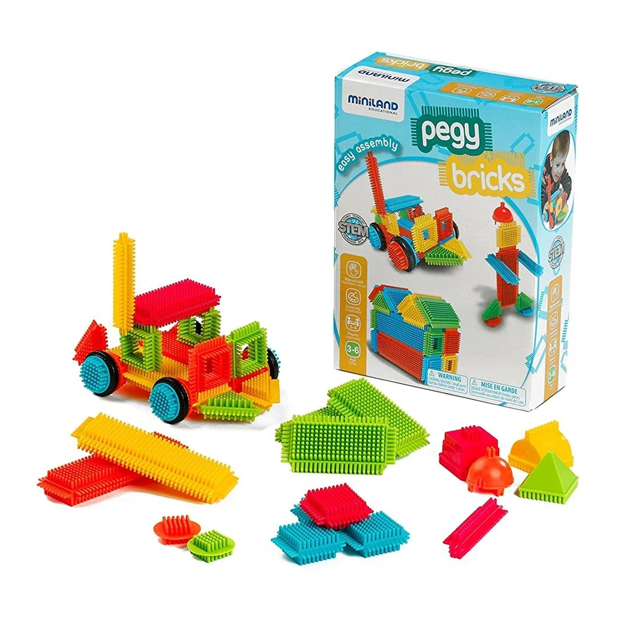 Constructii, cuburi, forme si culori - Joc de constructii Pegy Bricks 36 Miniland 6 ani