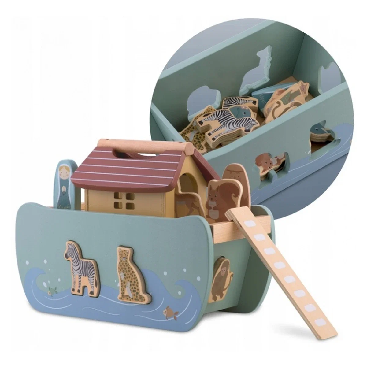 Jucarie educativa Arca lui Noe din lemn cu animalute, 17.5 x 13.5 x 20 cm, Nukido 12 luni+ [2]