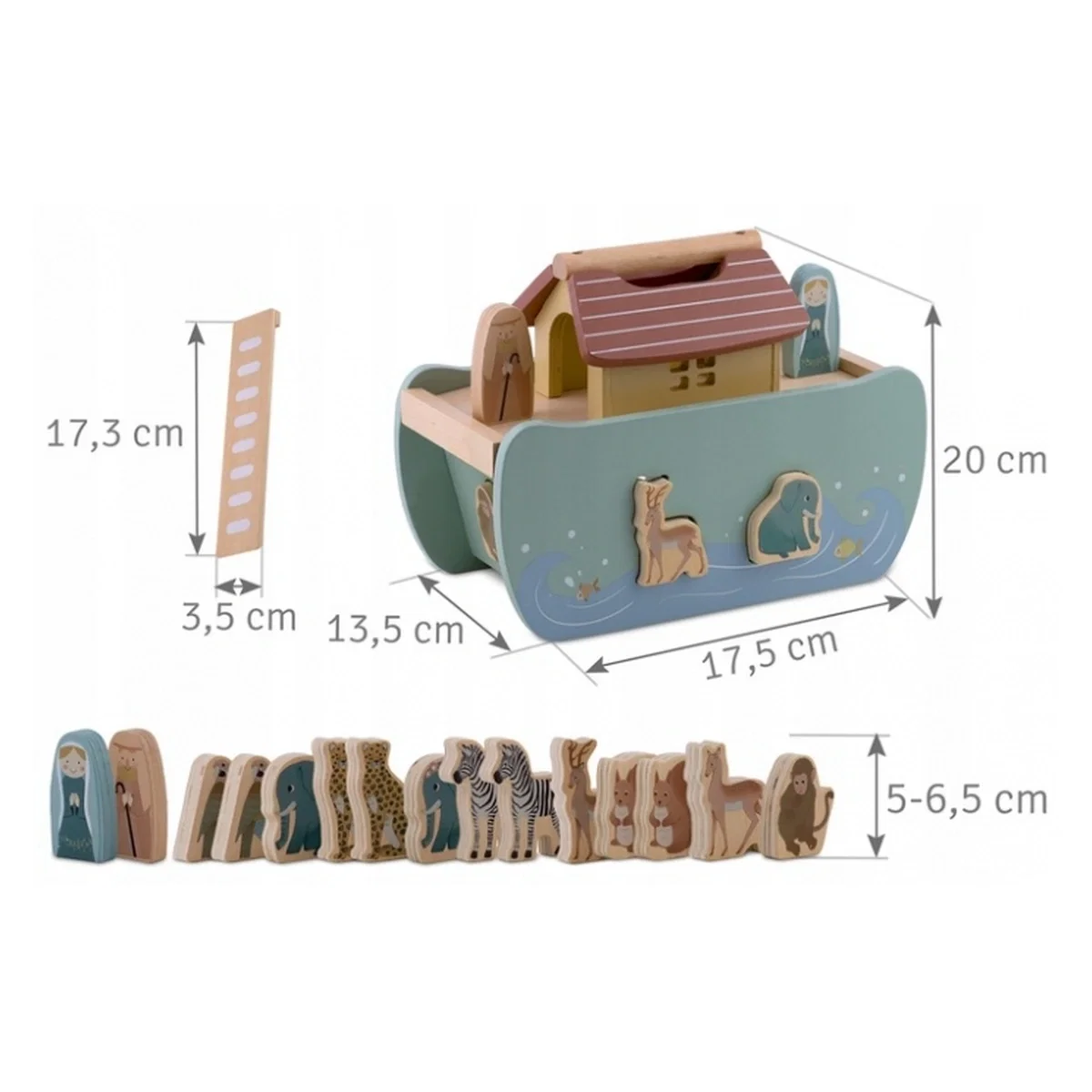 Jucarie educativa Arca lui Noe din lemn cu animalute, 17.5 x 13.5 x 20 cm, Nukido 12 luni+ [6]