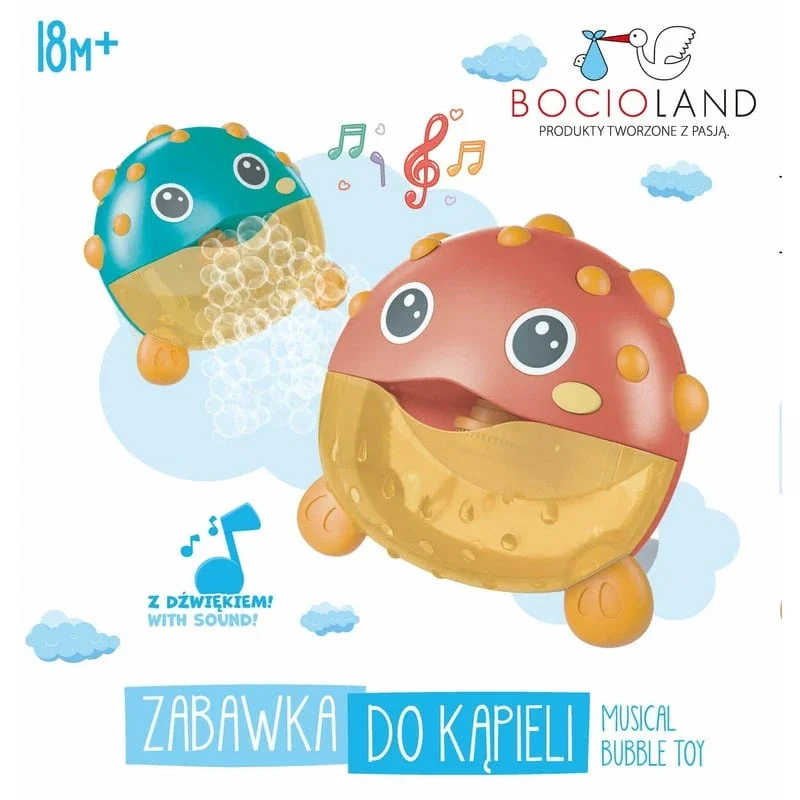 Jucarie Interactiva de baie, Bocioland, Peste cu difuzor pentru baloane de spuma si muzica, Rosu, 20x20 cm [5]