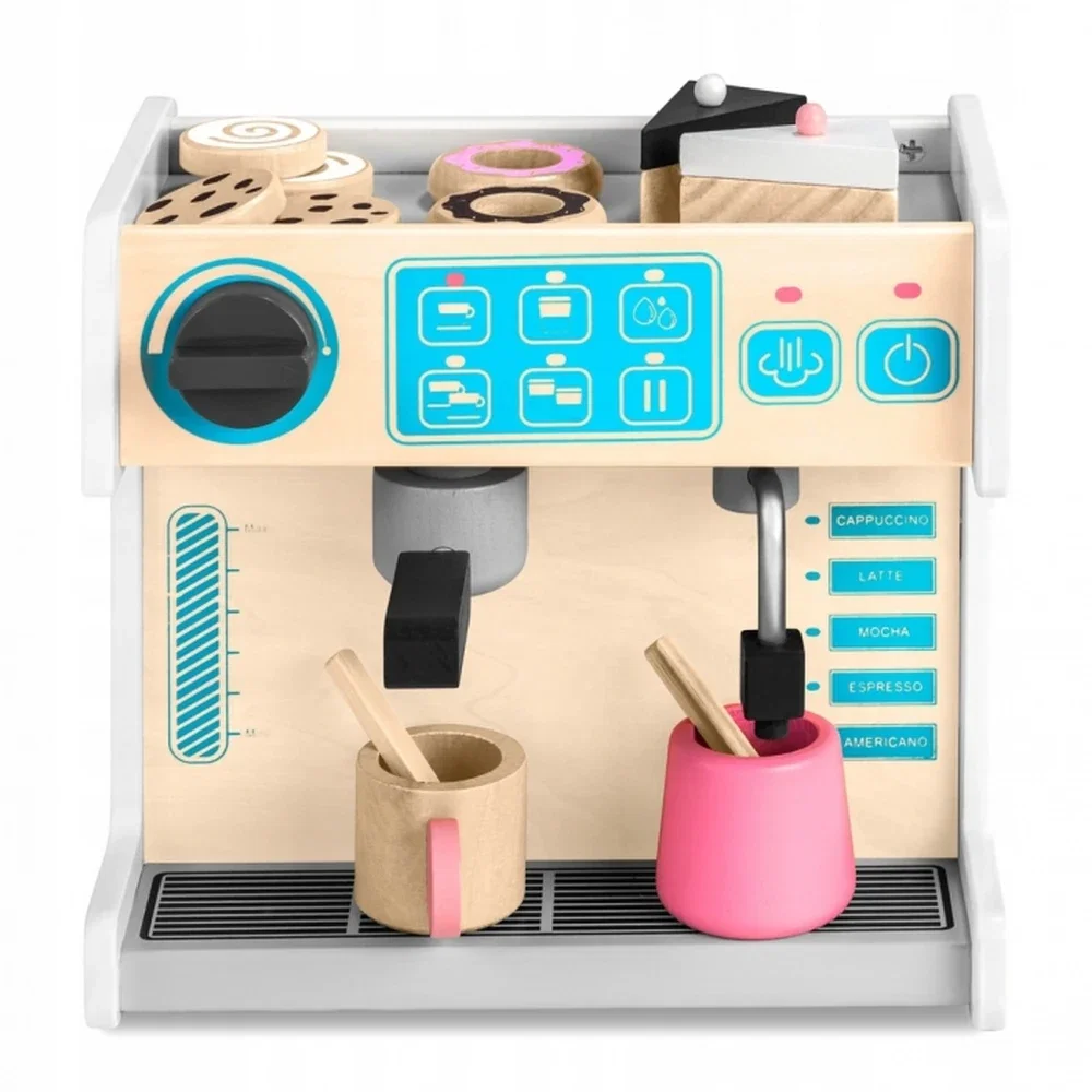 Bucatarii de joaca din lemn - Jucarie interactiva din lemn, coffee shop, Ricokids - Alb 3 ani+