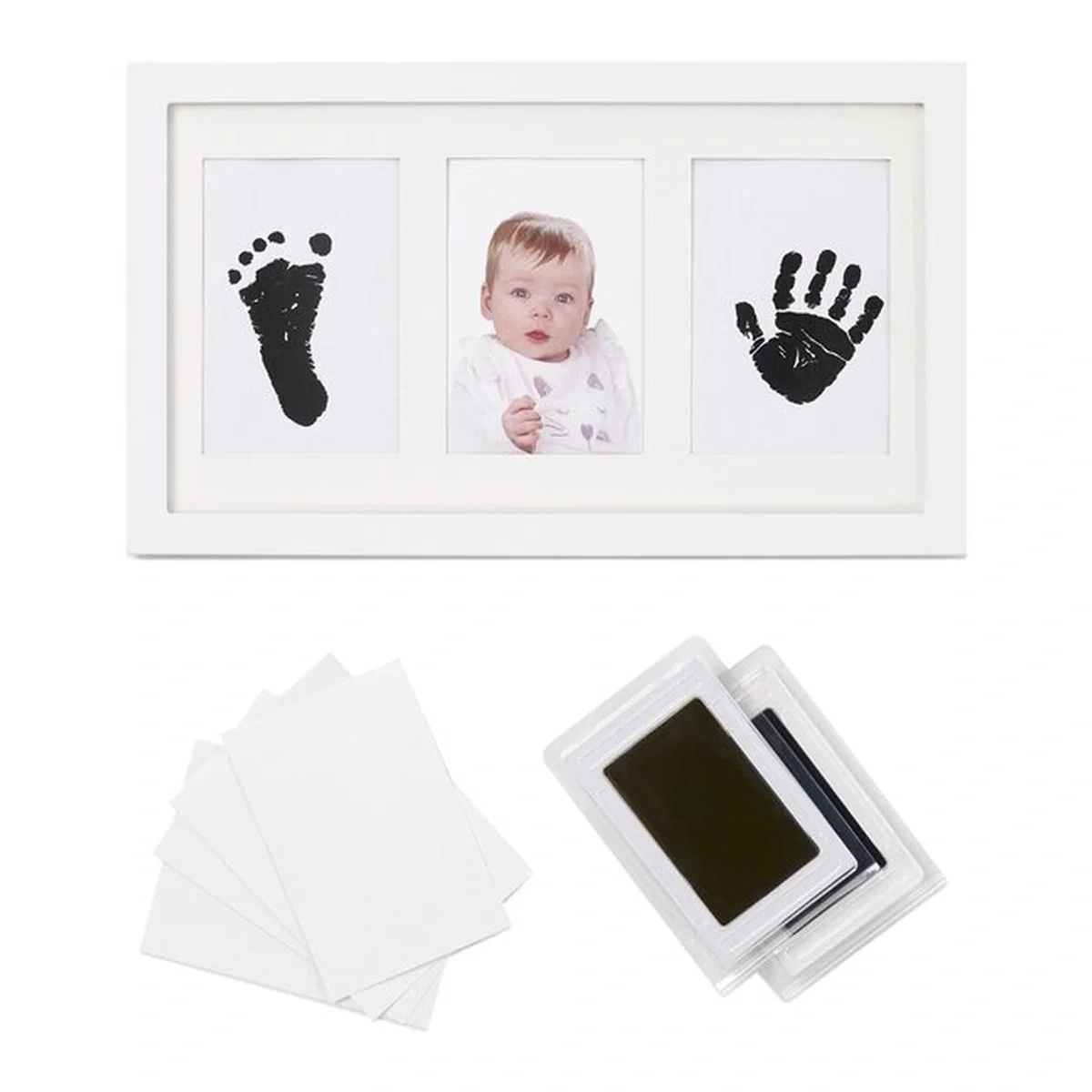 Kit rama foto tripla, Jane, Cu cerneala pentru manuta si piciorus, Non-toxic, White 0 luni [1]