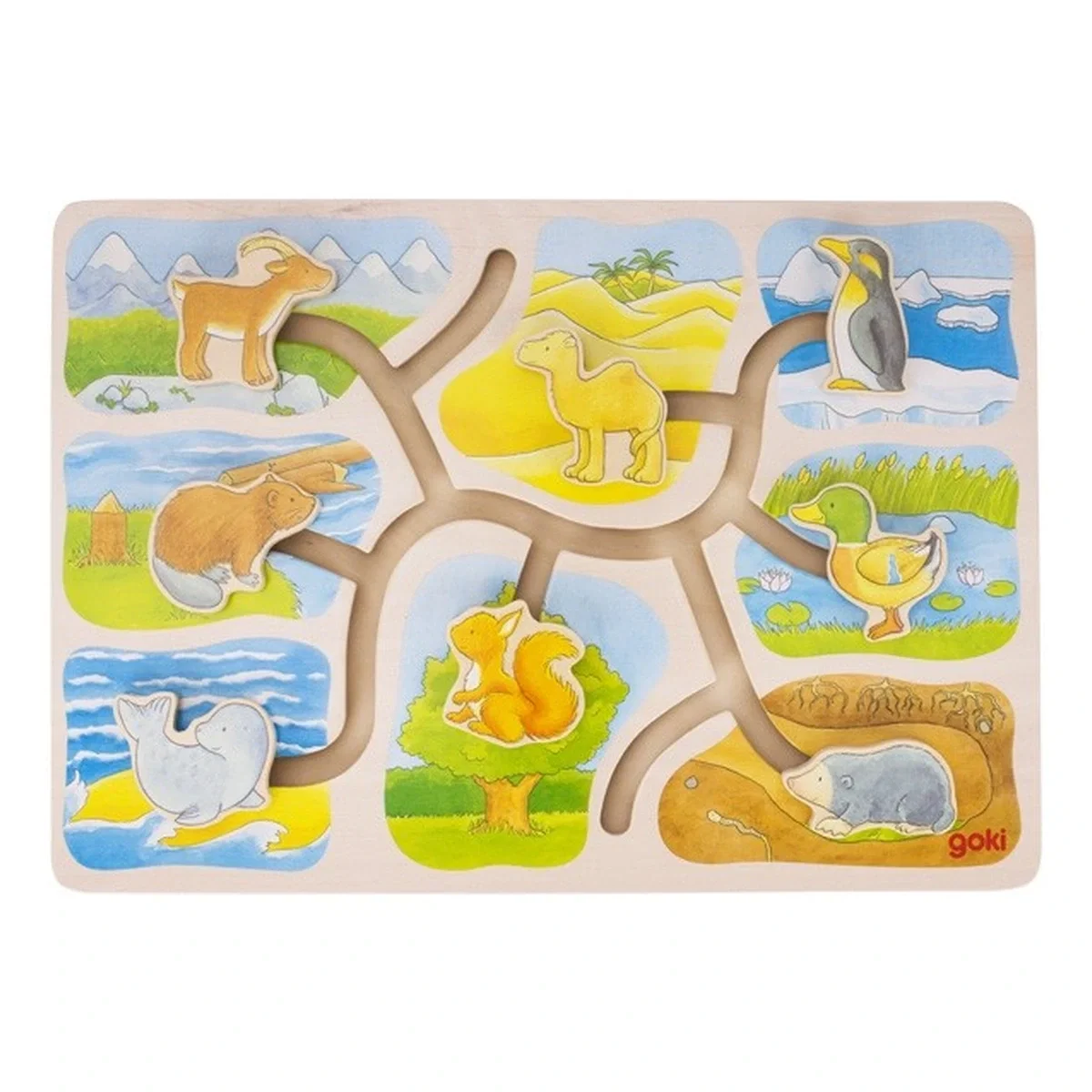 Puzzle-uri si incastre - Labirint din lemn Casutele animalelor Goki
