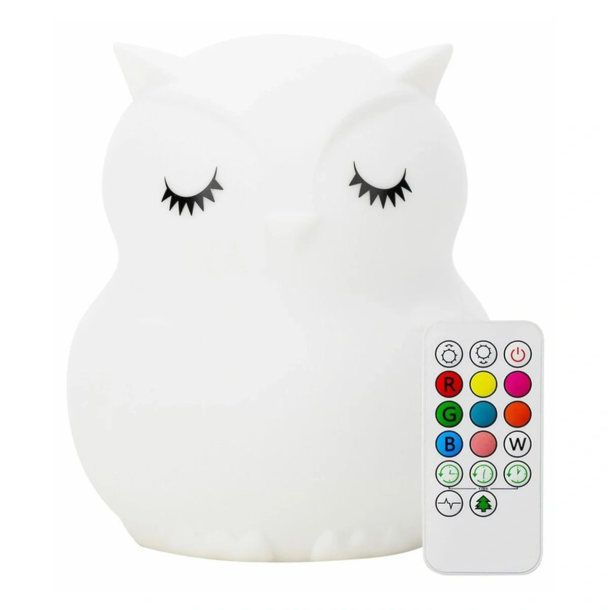 Lampi de veghe - Lampa de veghe, FreeON, Silicon moale, Cu telecomanda si cablu USB, Cu 9 culori diferite si cronometru, Owl 0 luni+