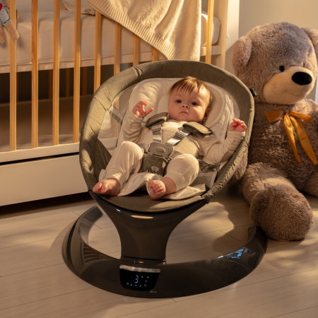 Leagan electric pentru bebelusi, cu spatar reglabil si senzor de miscare, AppeKids Evoque - Powder Grey [4]