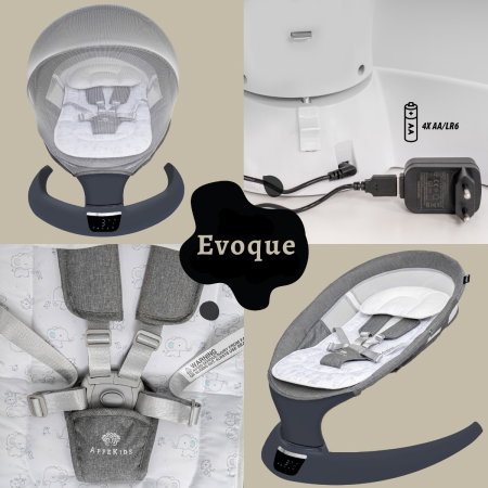 Leagan electric pentru bebelusi, cu spatar reglabil si senzor de miscare, AppeKids Evoque - Powder Grey [3]