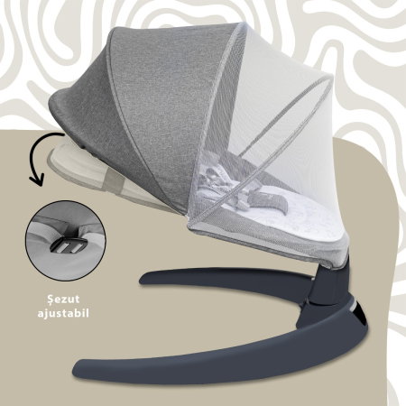 Leagan electric pentru bebelusi, cu spatar reglabil si senzor de miscare, AppeKids Evoque - Powder Grey [2]