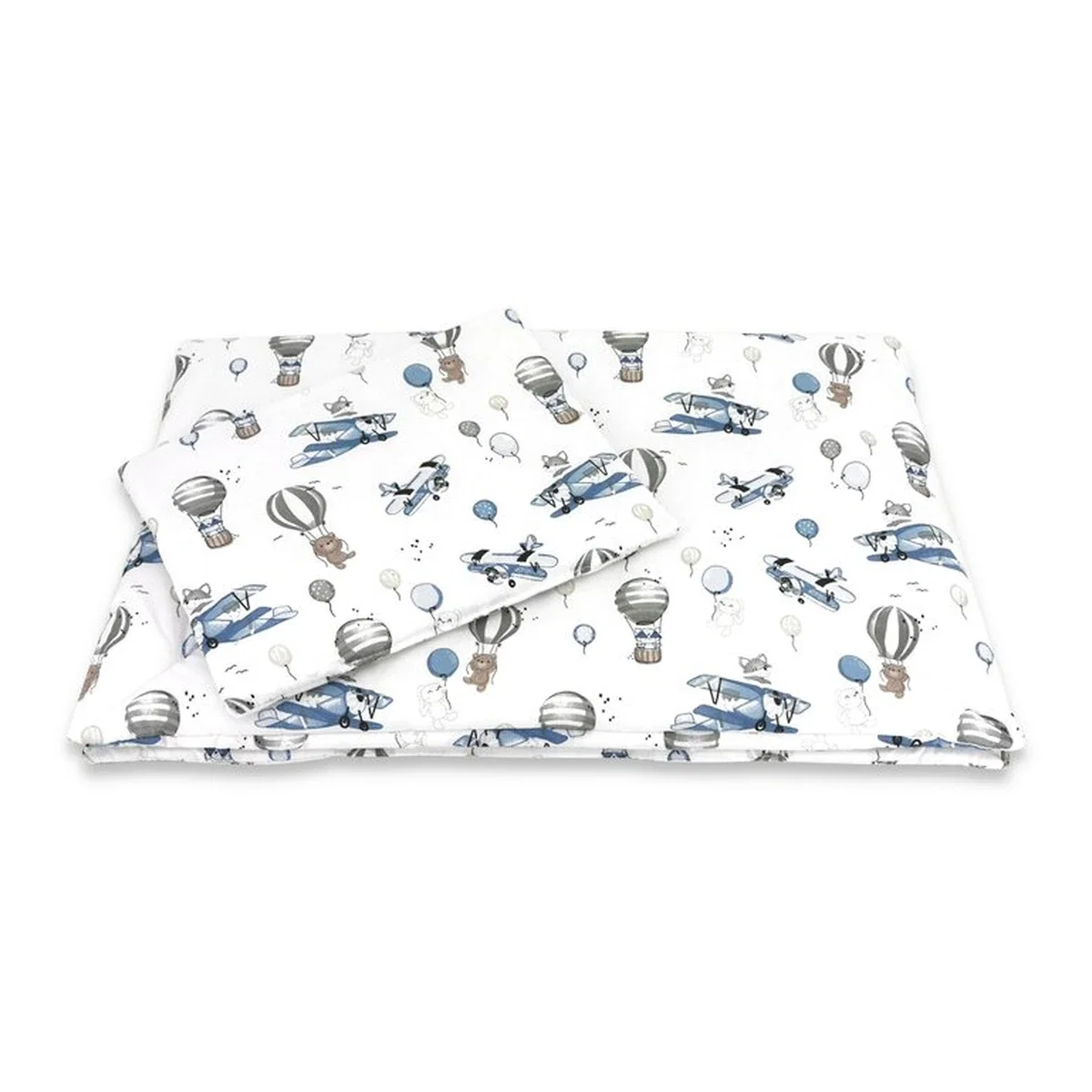 Lenjerie patut cu 3 piese, MimiNu, Cu cearceaf 120x60 cm, Pilota, Pernuta, bumbac 100%, Blue Plane [4]