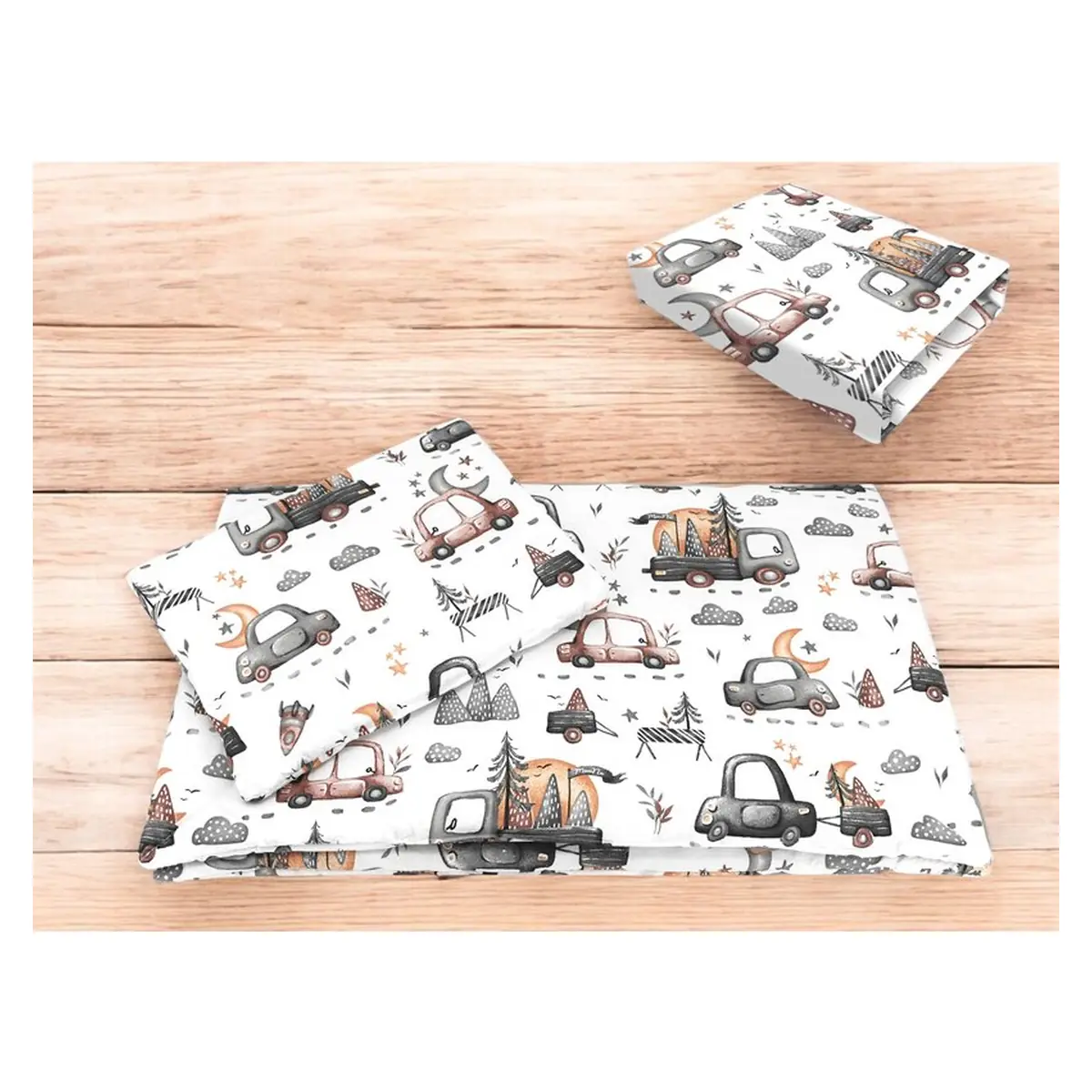 Lenjerie patut cu 3 piese, MimiNu, Cu cearceaf 120x60 cm, Pilota, Pernuta, bumbac 100%, Cars Grey [1]