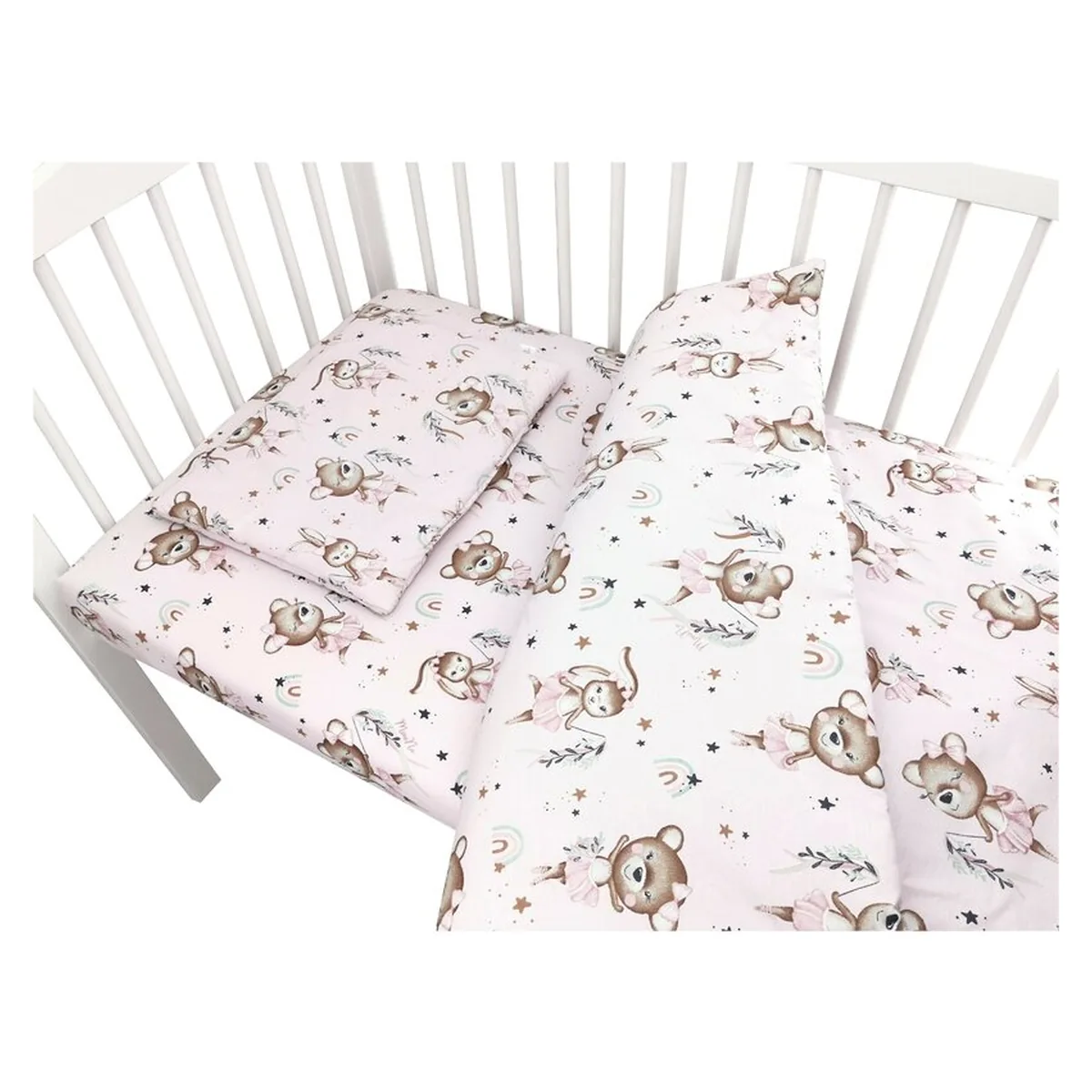 Lenjerie patut cu 3 piese, MimiNu, Cu cearceaf 120x60 cm, Pilota, Pernuta, bumbac 100%, Little Ballerina Pink [2]