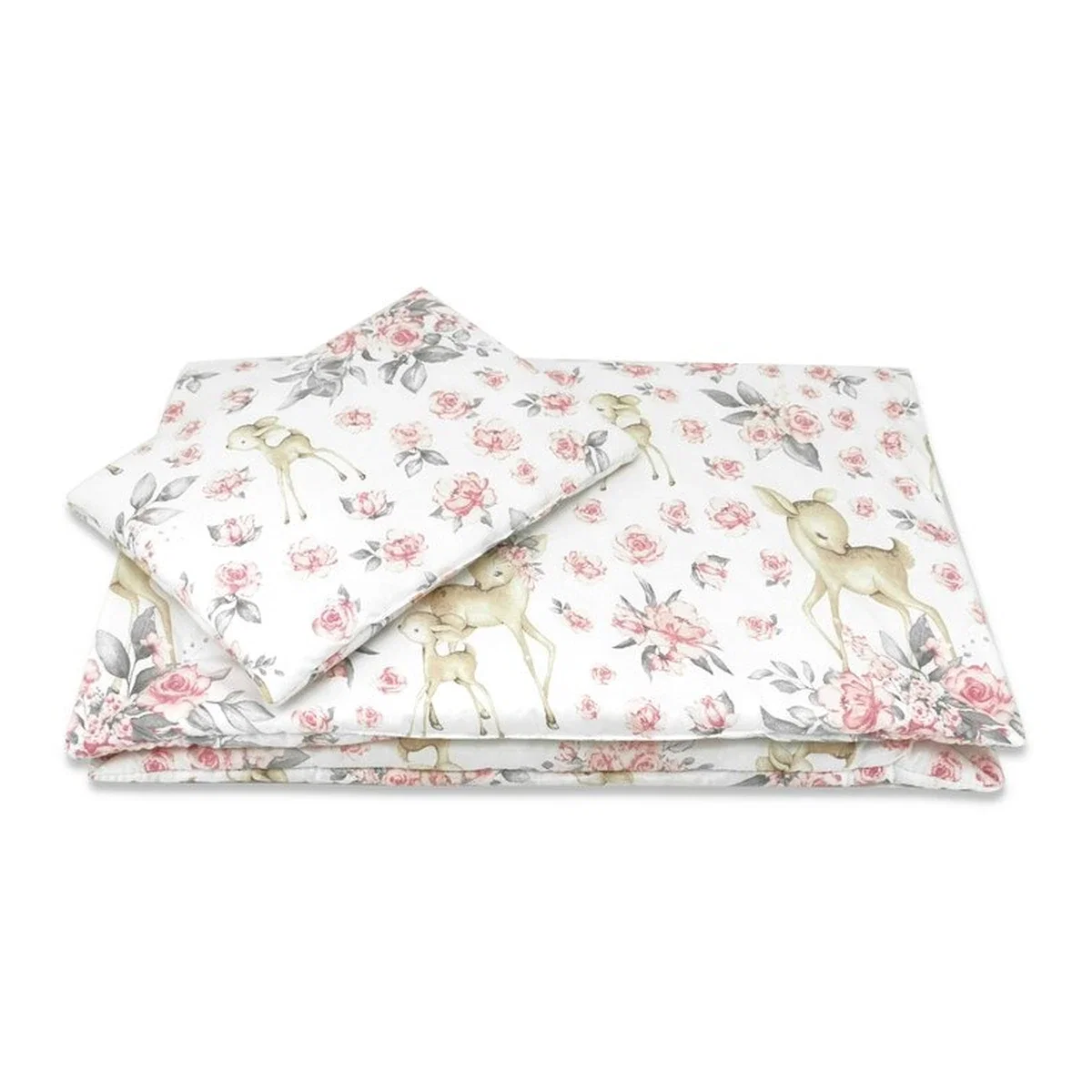 Lenjerie patut cu 3 piese, MimiNu, Cu cearceaf 120x60 cm, Pilota, Pernuta, bumbac 100%, Sweet Deer Pink [4]