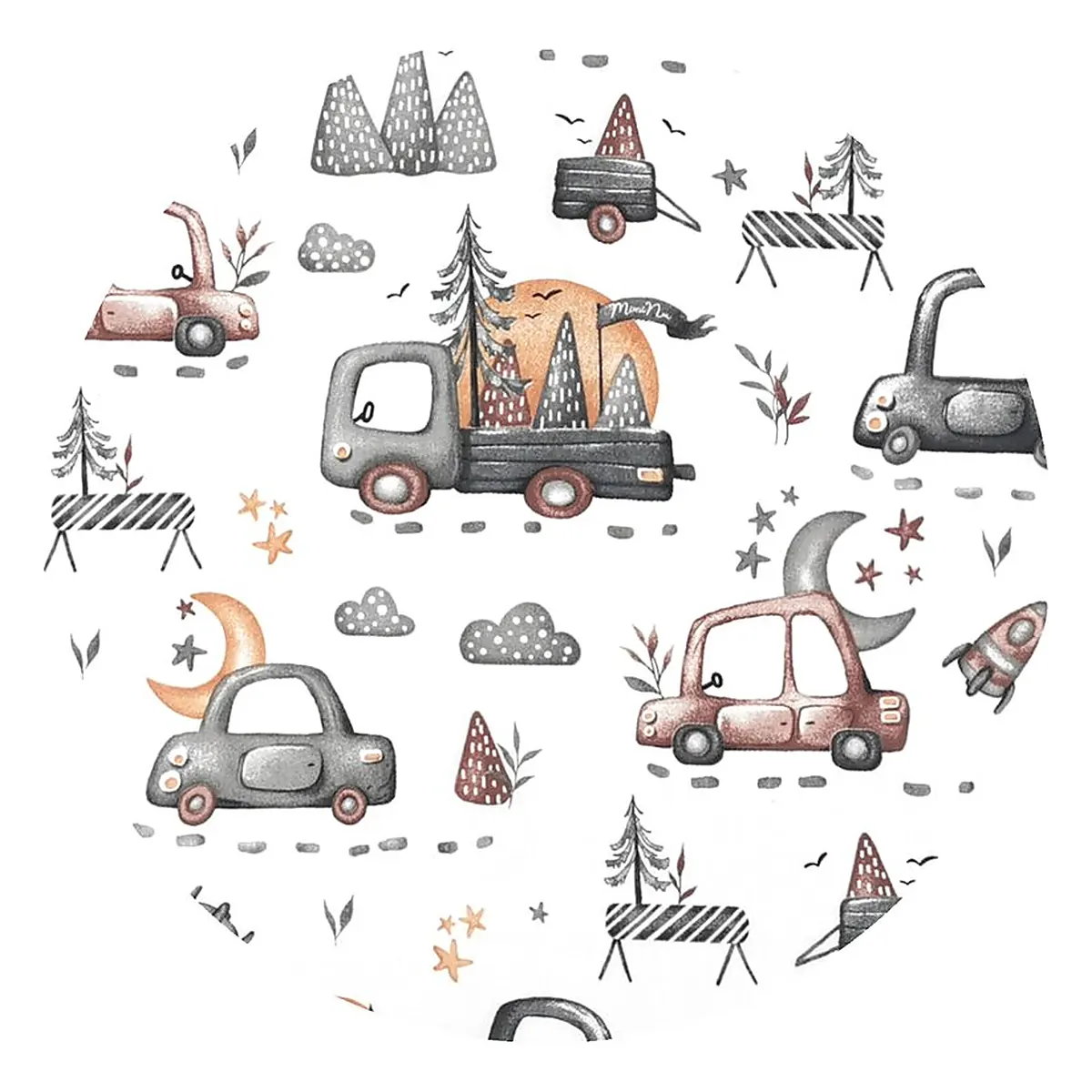 Lenjerie patut cu 3 piese, MimiNu, Pentru patut 120x60 cm, Cu protectie laterala, Cars Grey [3]