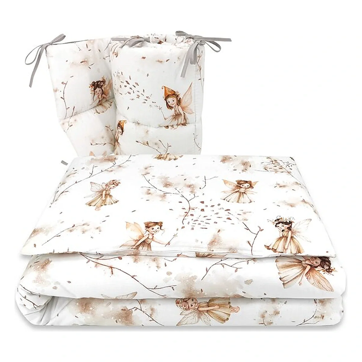 Somnul celor mici - Lenjerie patut cu 3 piese, MimiNu, Pentru patut 120x60 cm, Cu protectie laterala, Fairy